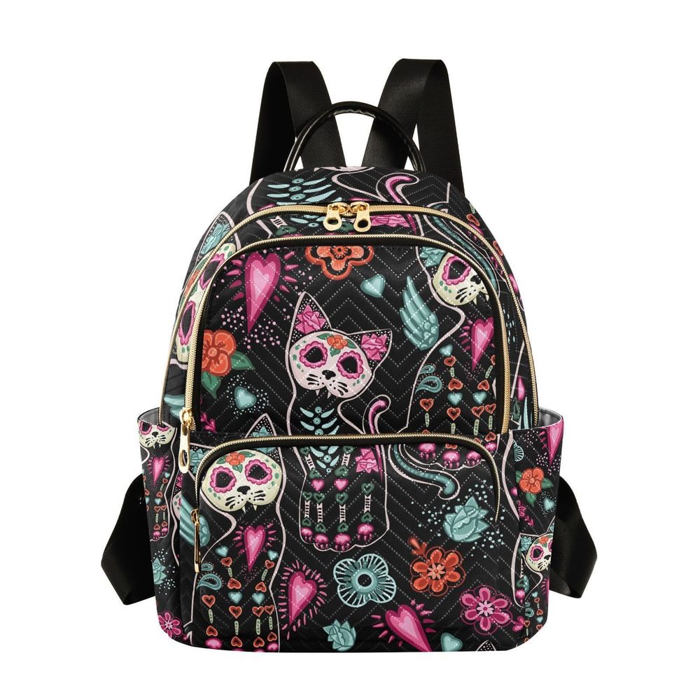 Small Backpack Purse Dead Cat Sugar Skull Quilted Backpack for Women Girls💝